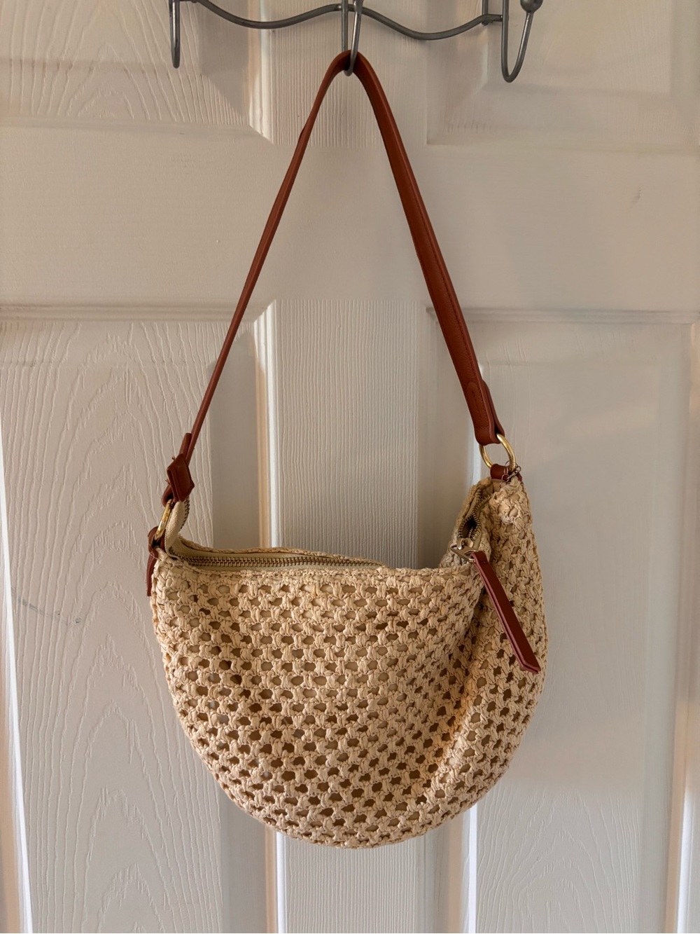Universal Thread Woven Straw Shoulder Bag with Brown Strap